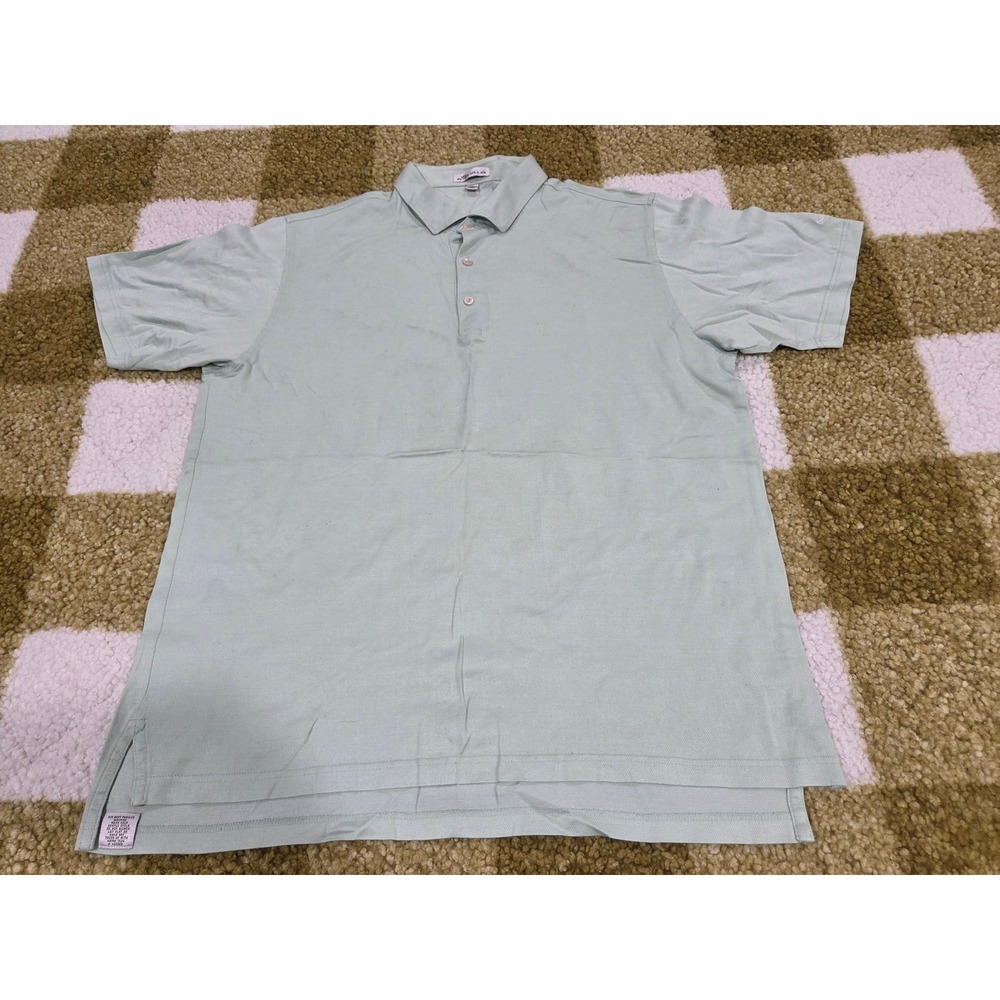 Peter Millar Mens XL Polo Shirt Sage Green Herringbone Cotton Sandpiper Logo